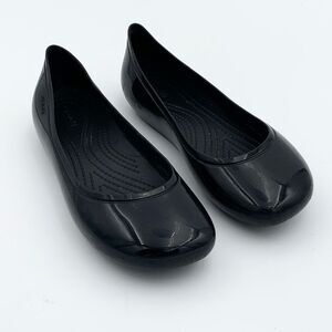 Crocs Black rubber Women's Flats slip on ballet waterproof comfort size 8